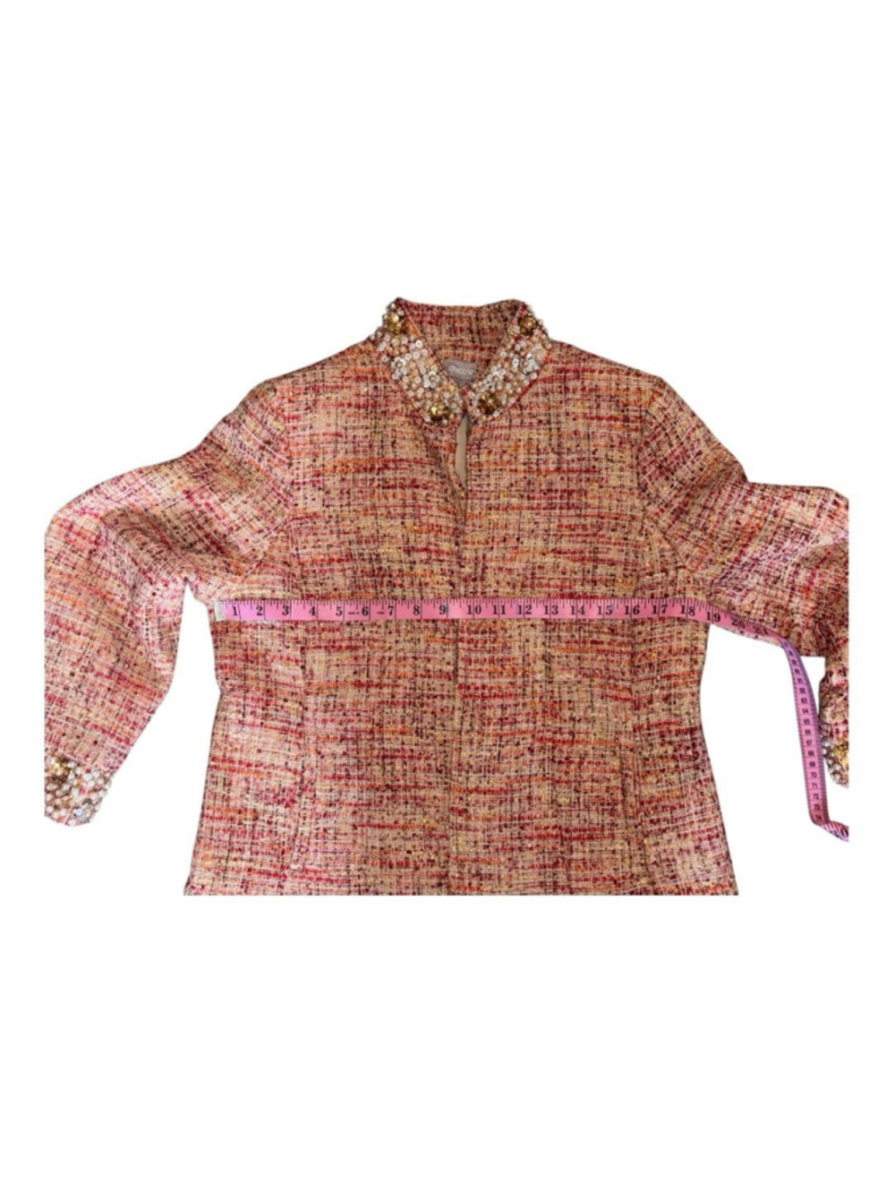 Chicos Tweed Open Blazer Jacket Size 1 Pink And Sequin Detail - Picture 6 of 7